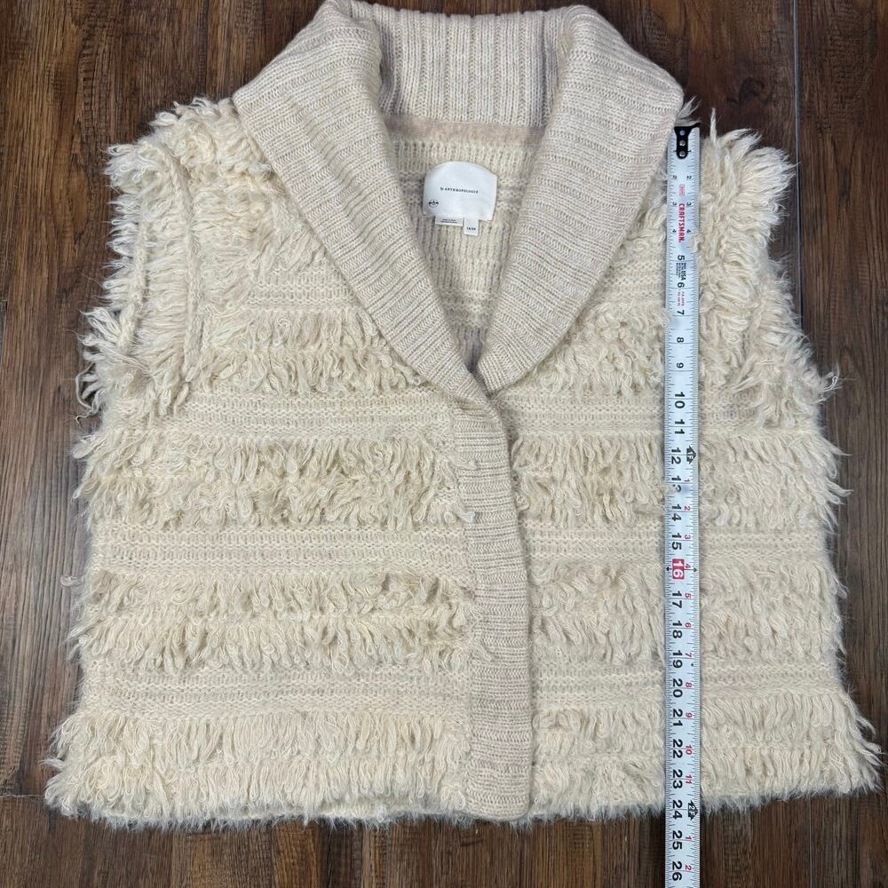 Anthropologie Cream Shaggy Sweater Vest size 1X/2X snap button closure 25% wool - Picture 4 of 16